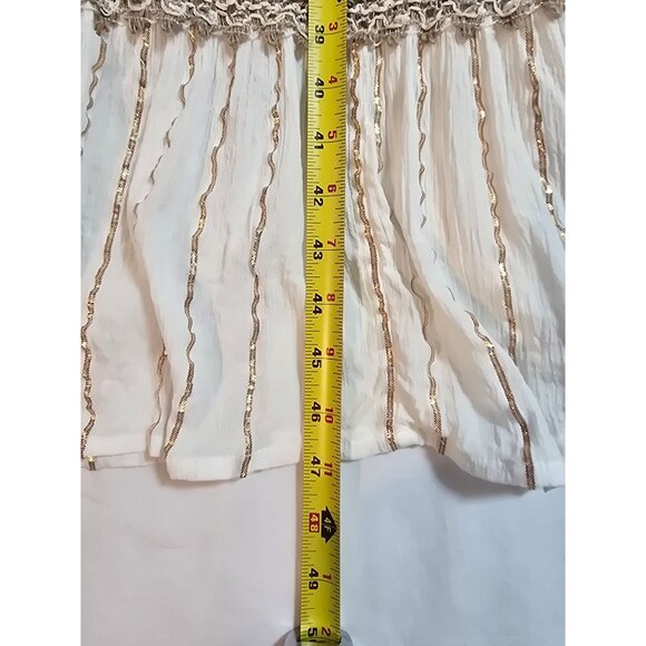 Boho Cream Maxi Dress Gold Accents & Jute Crochet Details By Ashley Taylor OS - Picture 13 of 15